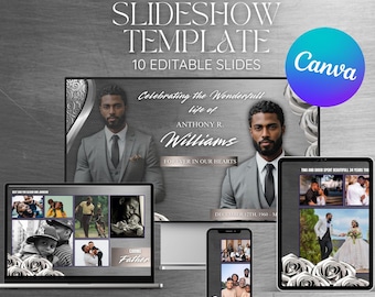 Elegant Silver Gray Funeral Slideshow Template: Memorial Photo Tribute (Digital Download)
