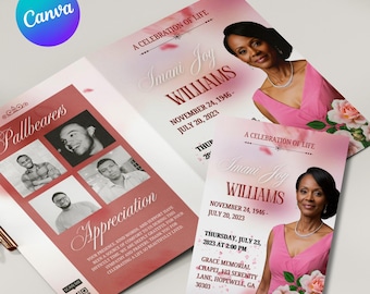 Elegant Funeral Program Template: Celebration of Life Bifold Booklet (8.5x11 Canva Editable, Digital Download)