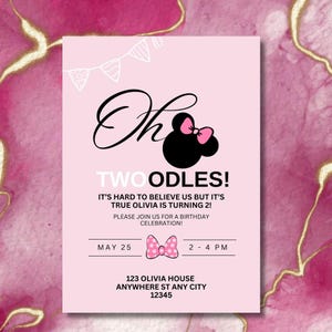 Editable Oh Twodles Minnie Mouse 2nd Birthday Invitation (Jet Template)