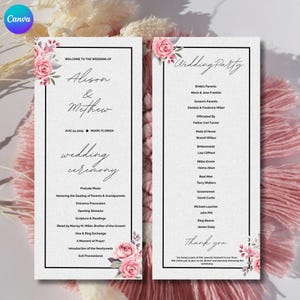 Mall för elegant kalligrafi-bröllopsprogram: Minimalistisk ceremoni (utskrivbar DIREKT nedladdning)