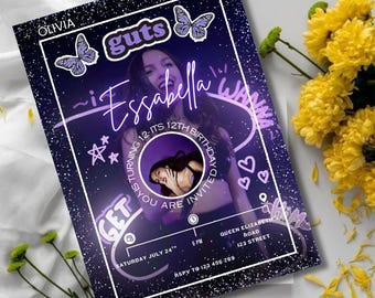 Olivia Rodrigo Birthday Invitation Template: Sour Party Theme (Instant Download)
