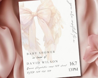 Pink Bow Baby Shower Invitation: Elegant Girl Invite (Editable Template)