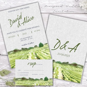Watercolor Vineyard Wedding Invitation Suite: Rustic Winery Theme (Printable)