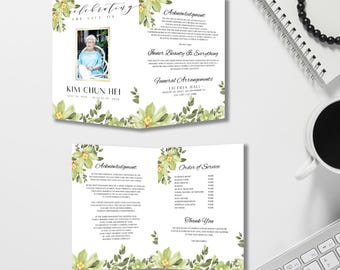 Modello di programma funebre Greenery: memoriale modificabile (download digitale)