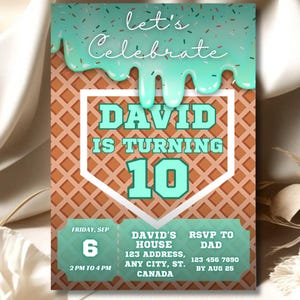 Baseball Drip Birthday Party Invitation, Editable Canva Template, Digital Baseball Invite, Ice Cream Drip, Sports Invite, Instant Download