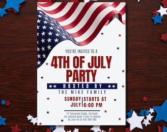 American Flag 4th Of July Invitation Template, Printable July Fourth Party Invite, Editable Independence Day Invite, Instant Download Today