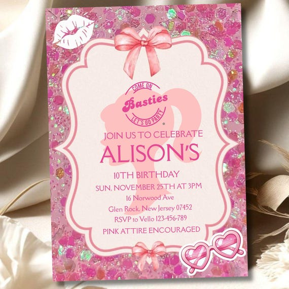 Fashion Doll Birthday Invitation: Pink Princess Sparkle Party (5x7 in, Editable Template, Digital Download
