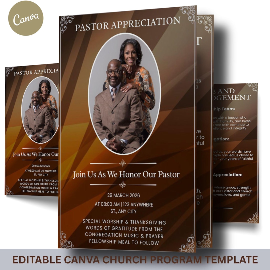 Pastor Anniversary Program Template 11x8.5 | Editable Church Program ...