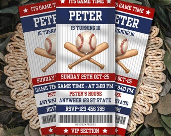 Invitation modifiable pour un ticket de baseball : fête d'anniversaire sportive (téléchargement instantané)