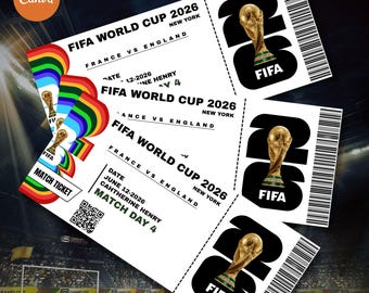 Aangepast ticket WK 2026 | Wedstrijddagticket | Bewerkbare verjaardagsvoucher voor hem | Digitale download | Voetbalcadeau