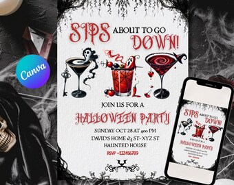 Skeleton Halloween Party Invitation: Cocktails & Costumes (Digital)