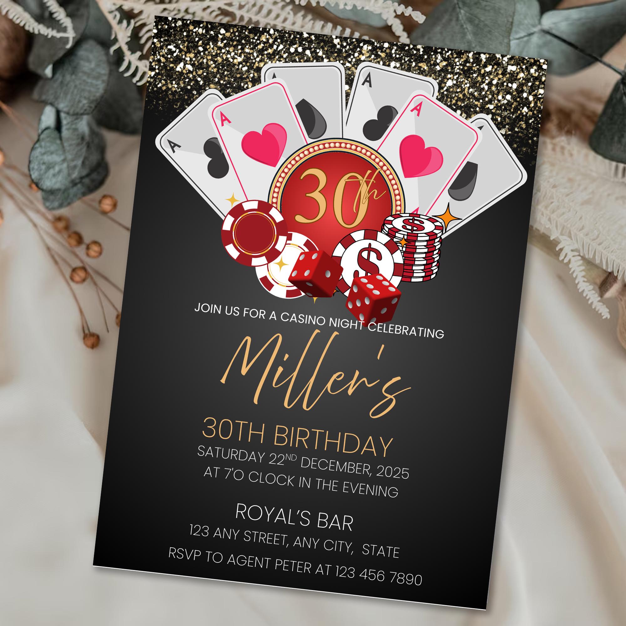 Editable Casino Birthday Invitation: Poker Theme Party (Digital)