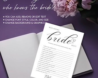Minimalist Bridal Shower Game: Who Knows the Bride (Editable Printable)