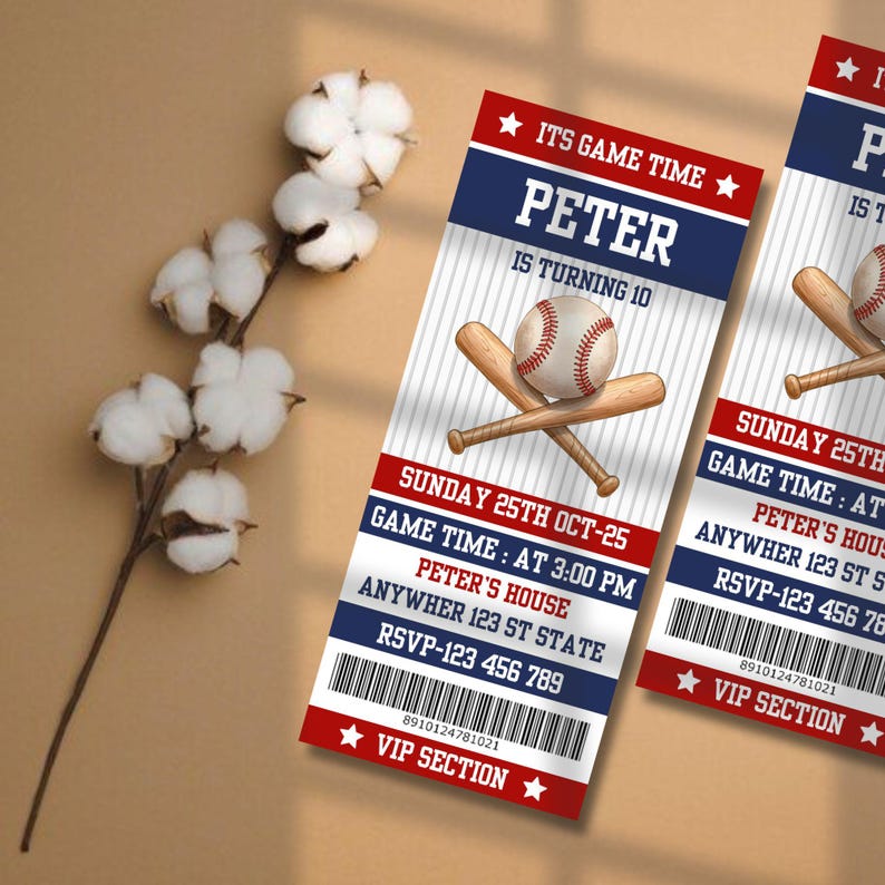 Editable Baseball Ticket Invitation: Sports Birthday Party (instant ...