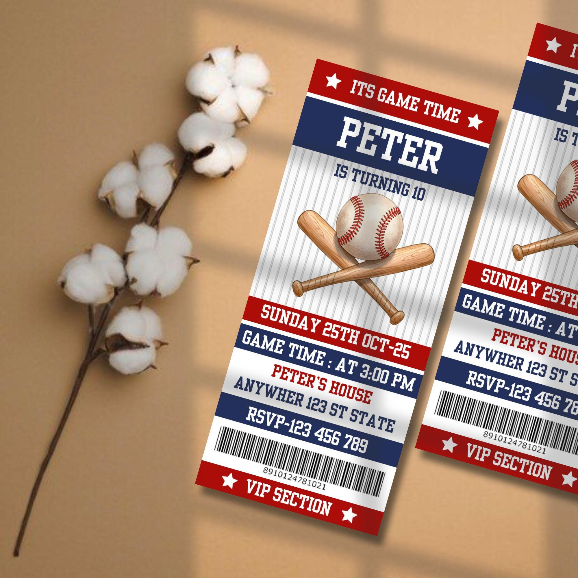 Editable Baseball Ticket Invitation: Sports Birthday Party (instant ...