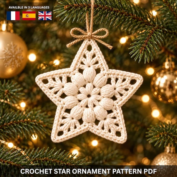 Crochet Star Ornament Pattern PDF, Puff Stitch Christmas Decoration, Beginner Holiday Crochet, Photo-Guided Instant Download