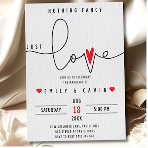 Nothing Fancy Just Love Invitation, Elopement Reception Invite, Minimalist Elopement Announcement Card, Modern Reception Invite Template