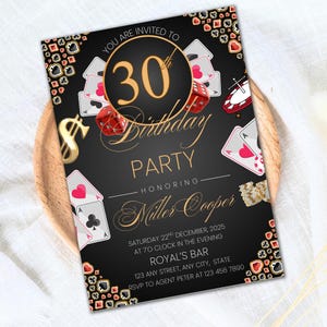 Editable Casino Birthday Invitation | 21st 30th 40th 50th Poker Party | Casino Night Theme | Retirement Invite | Playing Cards Design