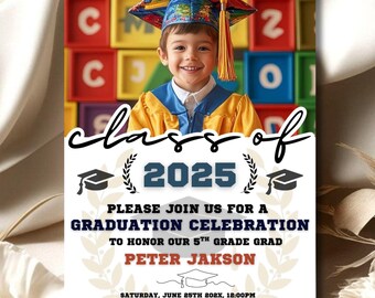 Kids Graduation Party Photo Invitation Editable Moving Up Ceremony Colorful Graduate Card Custom Digital Printable Template Instant Download