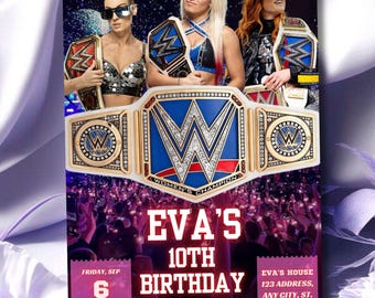 Girls Wrestling Birthday Invitation: WWE Theme, Pink (Digital Download)