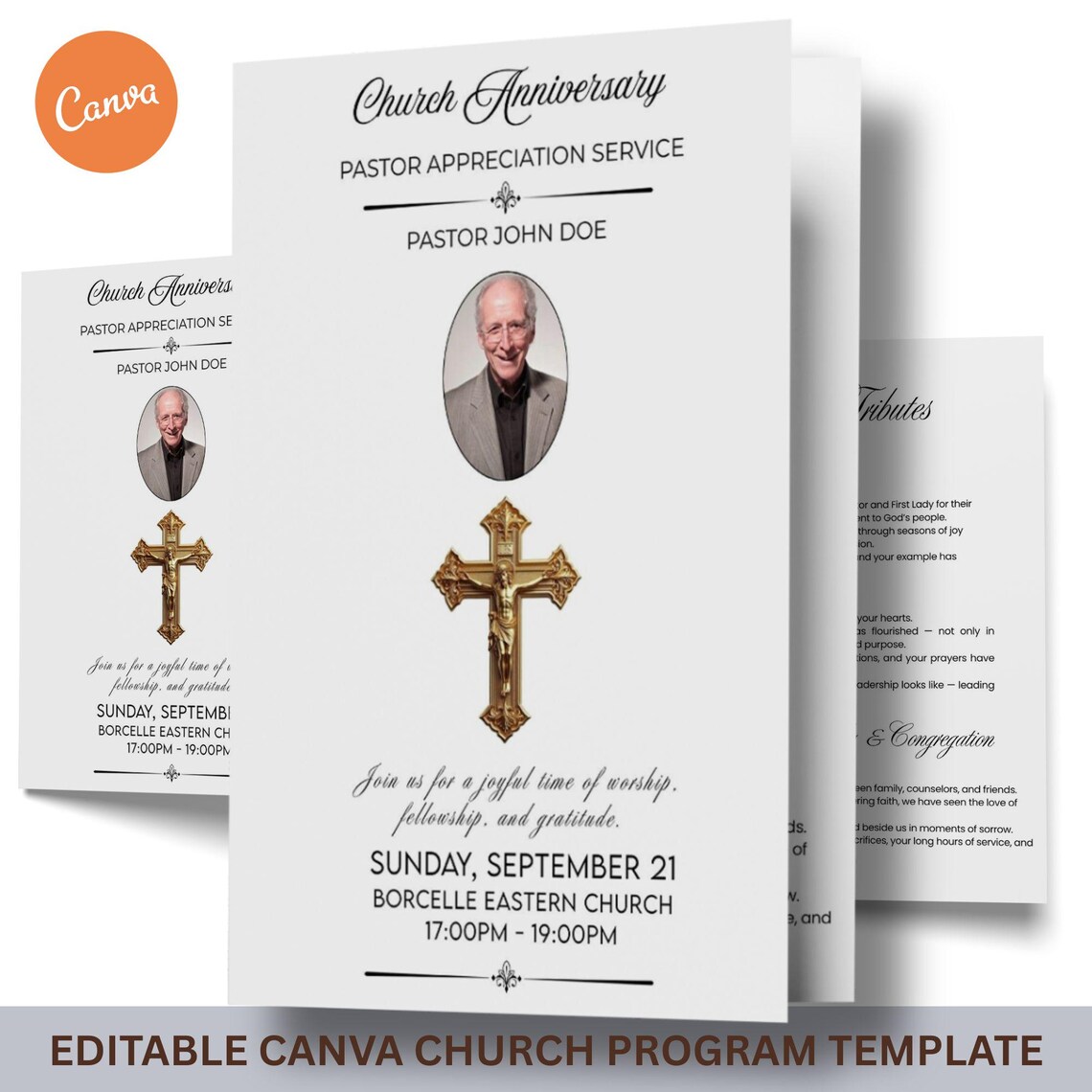 Church Event Program Layout Pastor Anniversary Program Template 17x11 | Editable Church Program ...