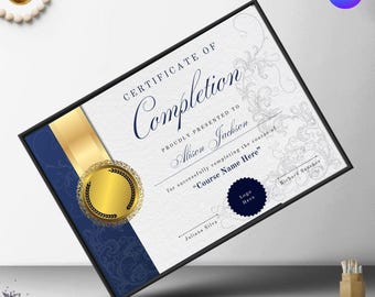 Printable Course Completion Certificate: Editable Beauty Award Template (11x8.5)