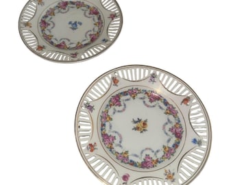 2-Vintage Schumann Arzberg Germany Chateau Dresden Flowers 6" Reticulated Plate