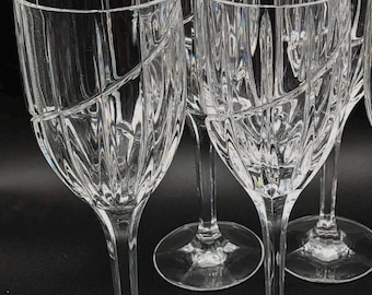 Vintage Mikasa Uptown Water Goblet Crystal Wine  Dinner Glasses, Set of Five, 9"