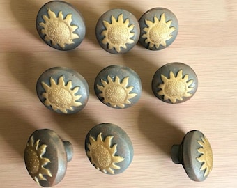 Pomelli in legno a forma di sole - Pomelli rotondi decorativi - Set da 10