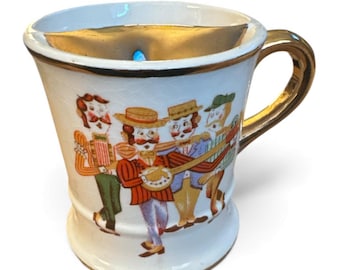 Tazza vintage con baffi e quartetto di banjo