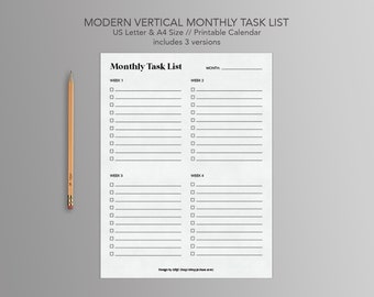 Monthly Task List // Vertical // Available as Letter and A4