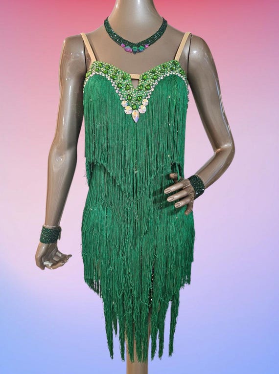 Emerald Green Latin Dance Dress: Ab/peridot Crystals, Size S-M - Etsy Emerald Green Latin Dance Dress: Ab/peridot Crystals, Size S-M - Etsy