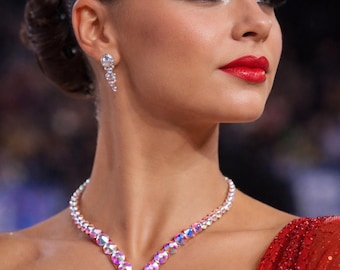 Crystals AB Ballroom Dance Necklace: Hypoallergenic Wedding Jewelry