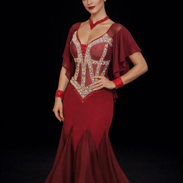 Vestido de baile de salón/competencia suave para vals y tango. Cristales Lt Siam /AB