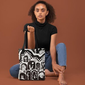 Hand-Drawn Art Tote Bag | Black and White Graphic Tote | Durable Everyday Bag | Bold Artist-Designed Eco Tote | Wild Haus Studio