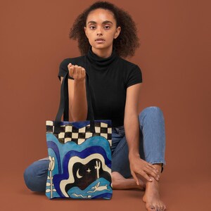Hand-Drawn Art Tote Bag | Blue desert night Graphic Tote | Durable, Everyday Bag | Bold Artist-Designed Tote | Wild Haus Studio