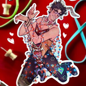 May include: A 3.5-inch vinyl sticker featuring a cartoon illustration of a person with bunny ears, glasses, and festive lights. The sticker has the text "Bunny Jerry" and is decorated with hearts.