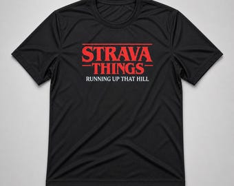 Op Stranger Things geïnspireerd hardloopshirt – VOIDxStravaThings 'Strava Things' | Cult T-shirt met print | Hardloopcadeau jaren 80 horror | Raceshirt