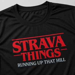 Running Up That Hill Running Shirt – Retro Horror Style Runner Gift, Black Technical Tee