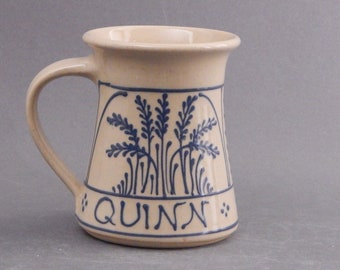 Personalized  Mug  Beer Soup or Coffee or Tea Mug Blue Wheat  Pattern - Stoneware Pottery