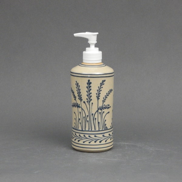 Soap or Lotion Dispenser Blue Wheat on  Stoneware