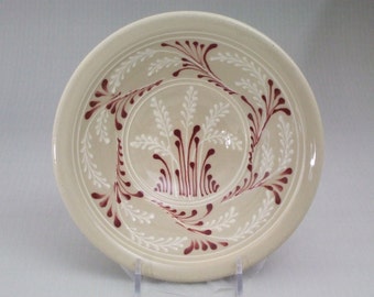 Sale - Price reduced -Small Stoneware Bowl White Wheat with Red Accents on Stoneware  Traditional Pattern Pottery