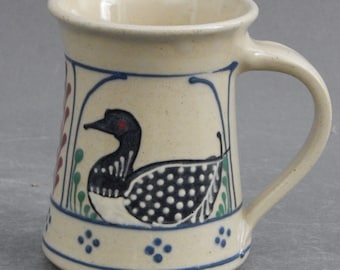 Mug  Beer Soup or Coffee Loon Pattern - Stoneware Pottery