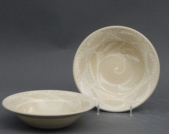 Sale item! Price reduced - Small Stoneware Bowl  White Wheat on Stoneware  Swirl Spiral pattern