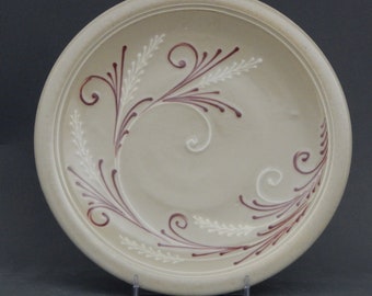 Sale! - 9" Medium Stoneware Sandwich or Salad Plate - White Wheat with Red Accents on Stoneware  Traditional  Pattern