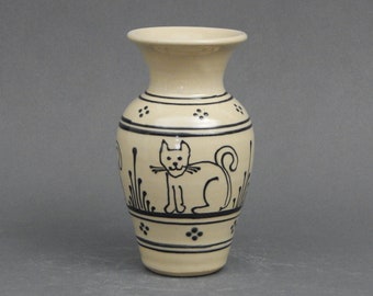 Small Stoneware Vase -   Black Kitty on Stoneware