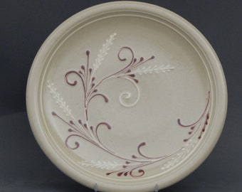 Sale! - 11" Large Dinner Plate - White Wheat with Red Accents on Stoneware  Traditional  Pattern