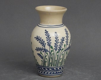 Small Stoneware Vase  Blue Wheat  with green accents