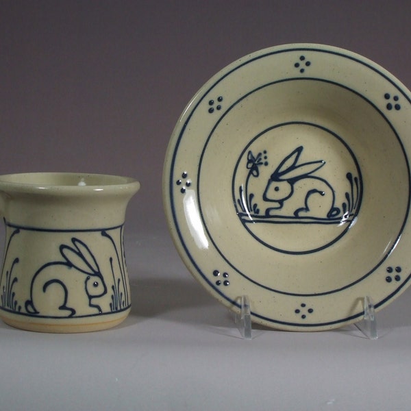 Sale! Price reduced!  Baby Mug and Bowl Child Set Bunny Rabbit  Design Stoneware Pottery