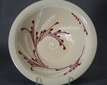 Sale - Price reduced -Small Stoneware Bowl White Wheat with Red Accents on Stoneware  Traditional Pattern Pottery